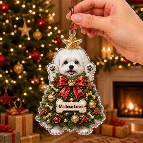 Christmas Ornament Maltese Dog Tree Decor Acrylic Hanging Gift for Maltese Lovers