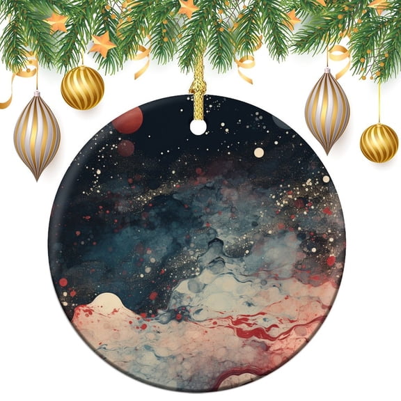 Christmas Ornament Marble Ink Texture Customized Round Ceramic Ornament Marble In Dark Sky-blue And Maroon Christmas Tree Ceramic Ornament Decoration Ornament Xmas Present