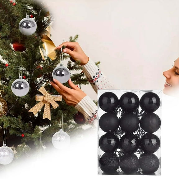 Christmas Ornament Mini Christmas Tree Ball Ornaments, 24pcs Shatterproof Satin Shiny and Glitter Finish Bulb Christmas Ornaments (4cm, Black)