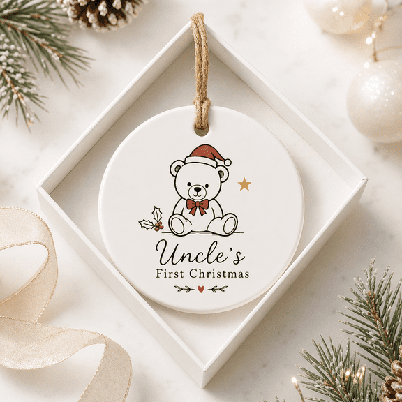 Christmas Ornament Minimal Teddy Bear Hanging Keepsake for Uncle First Christmas