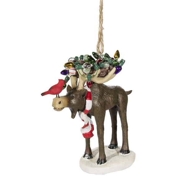 Christmas Ornament- Moose Wearing Scarf w/Birds Nest & Cardinal On Nose