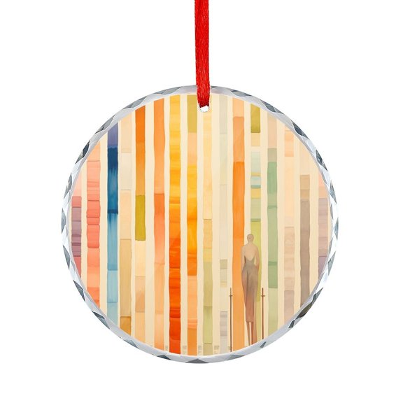 Christmas Ornament Multicolored Line Of Stripes Round Glass Hanging Ornament Geometry Abstract Art Xmas Tree Decorations