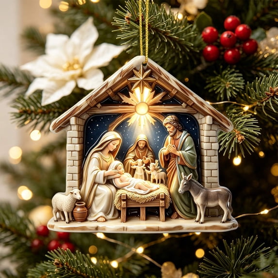 Christmas Ornament Nativity Scene, Acrylic Sublimation Xmas Hanging Decor, Christ Mary Gift for Holiday Home Party Tree, Fade Resistant and Easy to Hang, Christmas Nativity Decoration