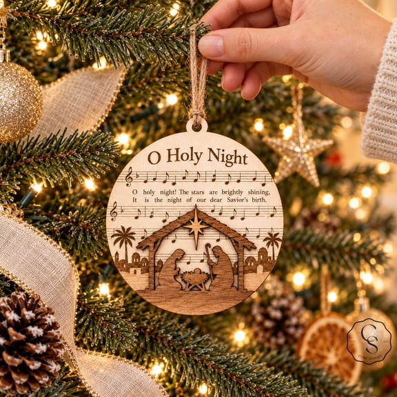 Christmas Ornament Nativity Scene O Holy Night Wooden Tree Decoration for Christian Faith Gift