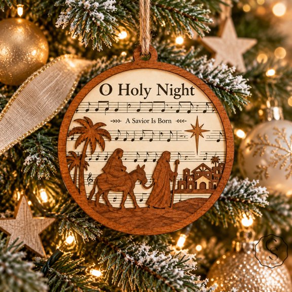 Christmas Ornament Nativity Scene O Holy Night Wooden Tree Decoration for Christian Gift Giving