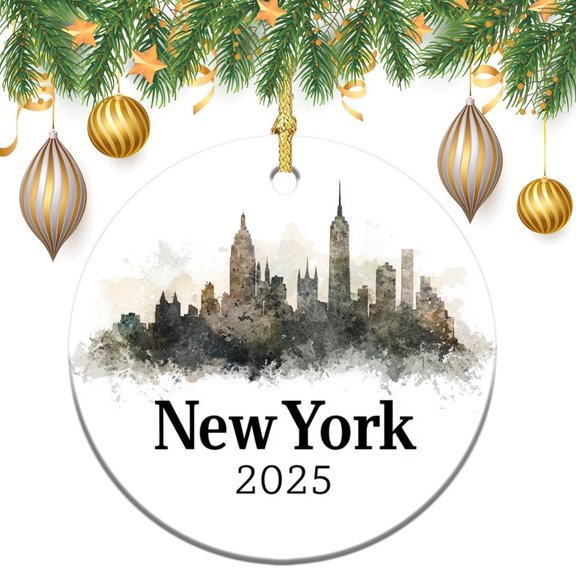 Christmas Ornament New York City Building Stocking Name Tags New York City Skyline Xmas Trees Decorations Keepsake Gifts for Family Friend