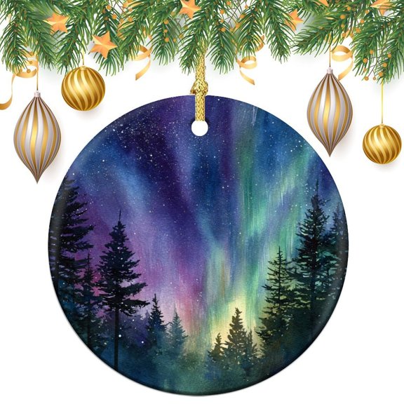 Christmas Ornament Northern Lights Aurora Borealis Winter Forest Christmas Tree Ornaments Fantasy Gifts Christmas Xmas Tree Ornament Decoration Hanging Pendant Decor Christmas Ornament