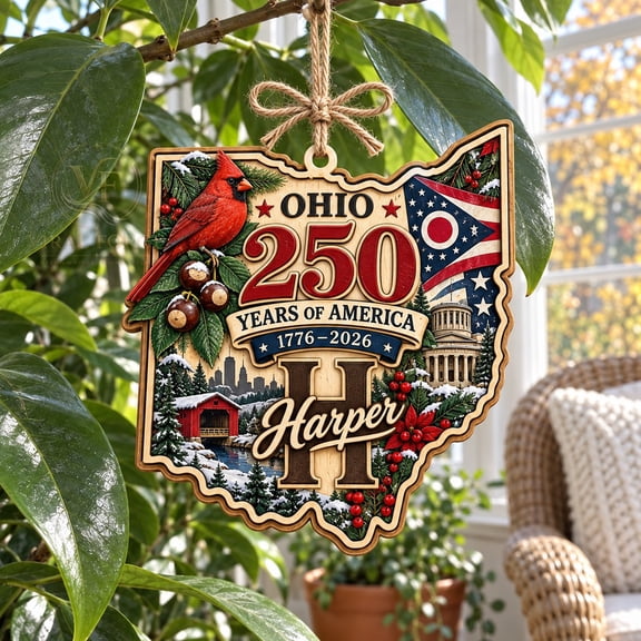 Christmas Ornament Ohio 250th Anniversary Cardinal Two-Layer Wood Tree Hanging for Buckeye Fans