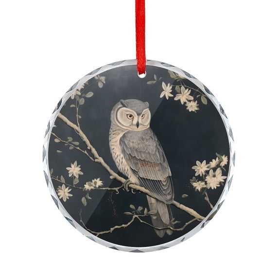 Christmas Ornament Owl In Moonlight Round Shaped Glass Ornament Cute Animal Owl for Xmas Tree
