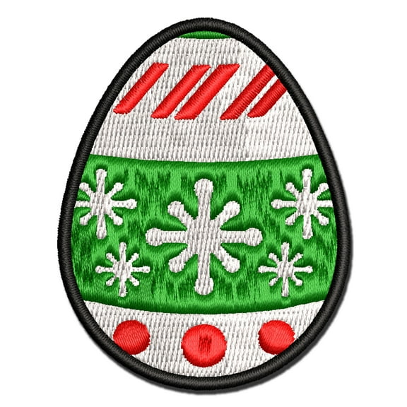 Christmas Ornament Painted Egg Applique Multi-Color Embroidered Hook & Loop Patch - 2.5 Inch Small