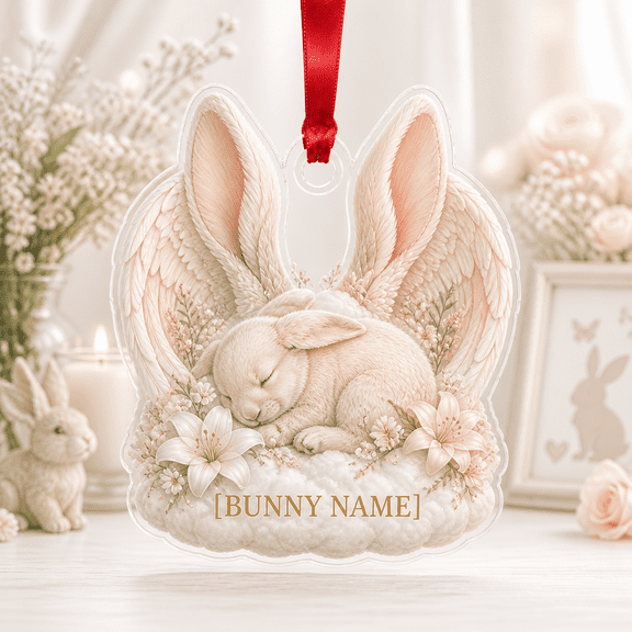 Christmas Ornament Personalized Bunny Memorial Acrylic Hanging Keepsake Pet Loss Gift
