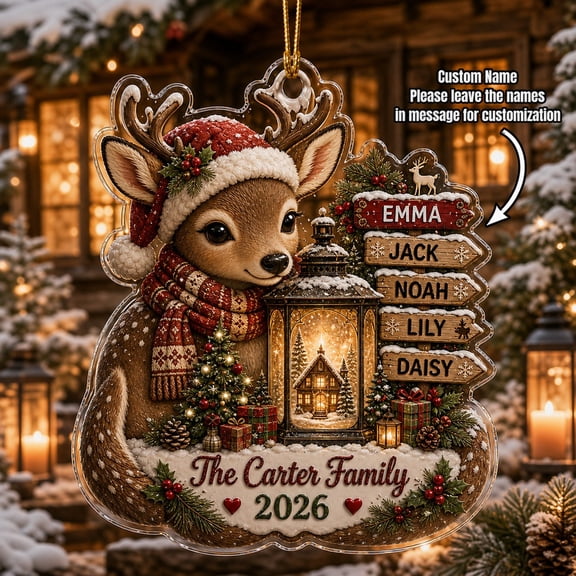 Christmas Ornament Personalized Deer Winter Lantern Acrylic Tree Hanging for Family Gift