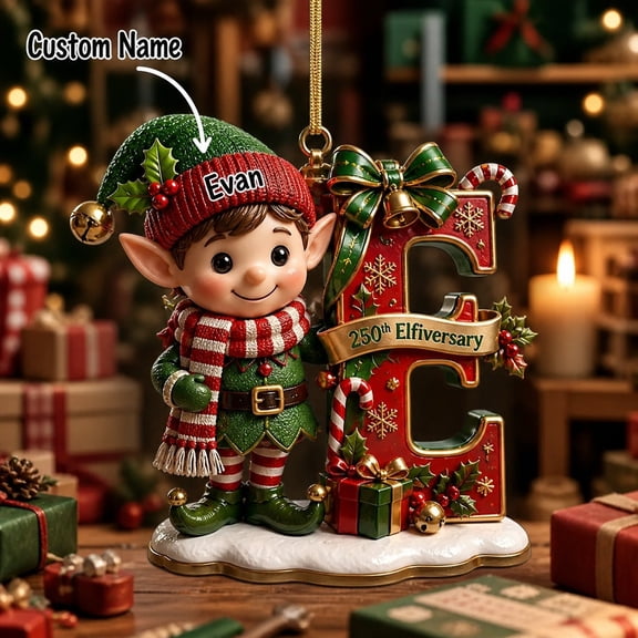 Christmas Ornament Personalized Elf Letter Acrylic Tree Hanging Holiday Gift