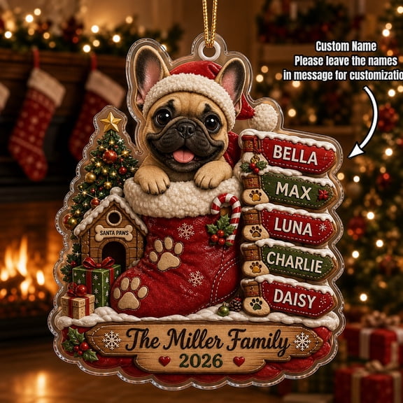 Christmas Ornament Personalized French Bulldog Stocking Acrylic Tree Hanging for Dog Lovers