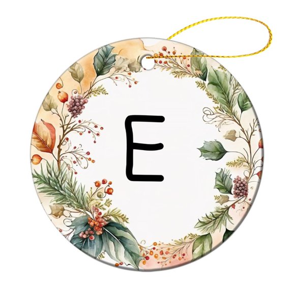Christmas Ornament Personalized Gift Monogram Christmas Tree Ornaments Floral Monogram Letter E Ceramic Elegant Hanging Christmas Tree Decorations Xmas Gift