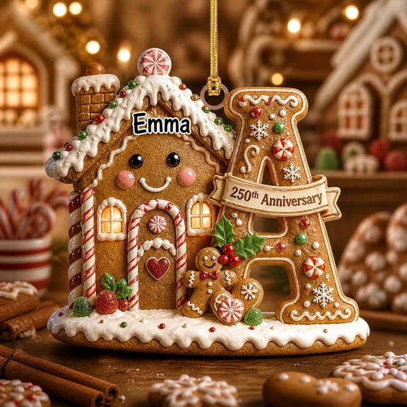 Christmas Ornament Personalized Gingerbread House Letter Acrylic Tree Hanging Anniversary Keepsake