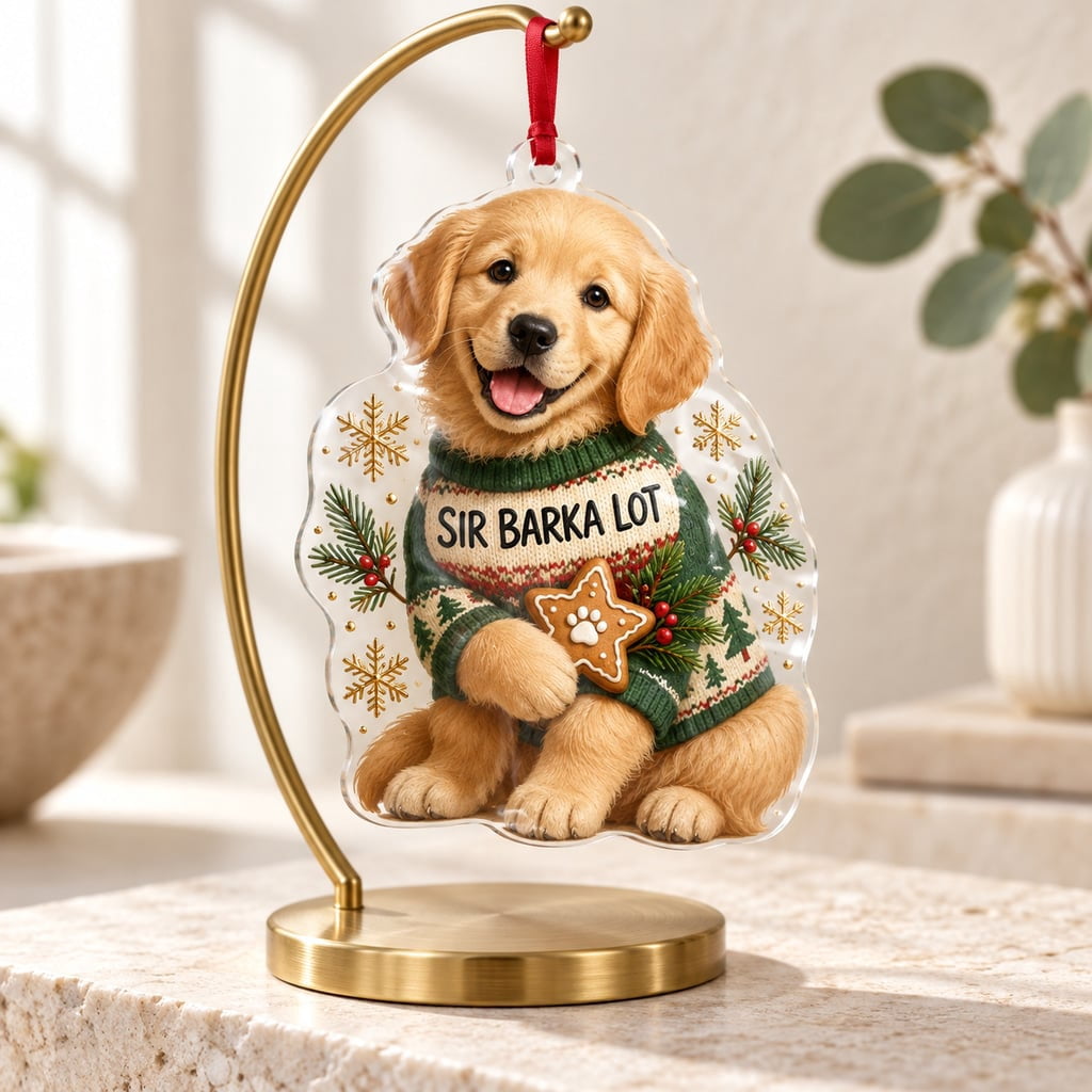 Tree Trunki Christmas Ornament, Personalized Golden Retriever Sir Bark A Lot Tree ...