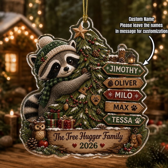 Christmas Ornament Personalized Raccoon Tree Hugger Acrylic Tree Hanging for Family