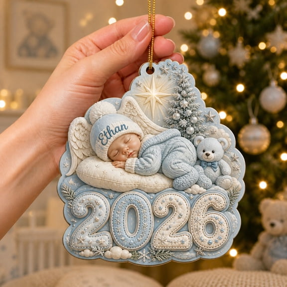 Christmas Ornament Personalized Sleeping Angel 2026 Wooden Tree Keepsake New Parent Gift