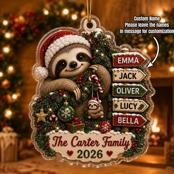Christmas Ornament Personalized Sloth Garland Acrylic Tree Hanging for Family Christmas