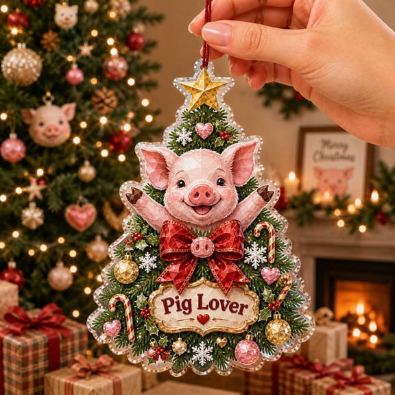 Christmas Ornament Pig Christmas Tree Acrylic Hanging Decor for Pig Lovers