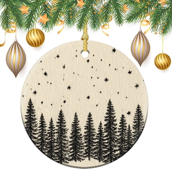 Christmas Ornament Pine Trees And Snowflakes Customized Round Ceramic Ornament Pine Tree Forest Christmas Home Office Tree Decorations Holiday Present
