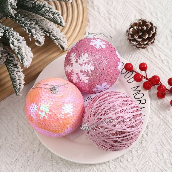 Christmas Ornament, Pink Sequin Ball Hanging Decoration Sparkling Glitter Ornament for Christmas Tree Holiday Party Home Decor 2025