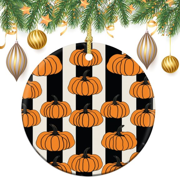 Christmas Ornament Pumpkin Buffalo Plaid Customized Round Ceramic Ornament Happy Halloween Holiday Christmas Tree Hanging Accessories Gifts Keepsake for Family
