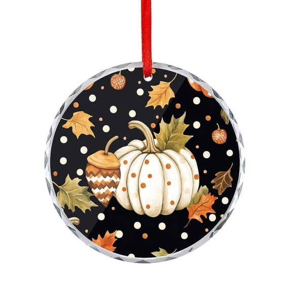 Christmas Ornament Pumpkins And Acorns with Polka Dots Round Glass Christmas Ornaments Seasonal Autumn Thanksgiving Harvest Holiday Ornaments Decoration for Home