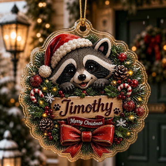 Christmas Ornament Raccoon Wreath Acrylic Tree Hanging for Holiday Decor