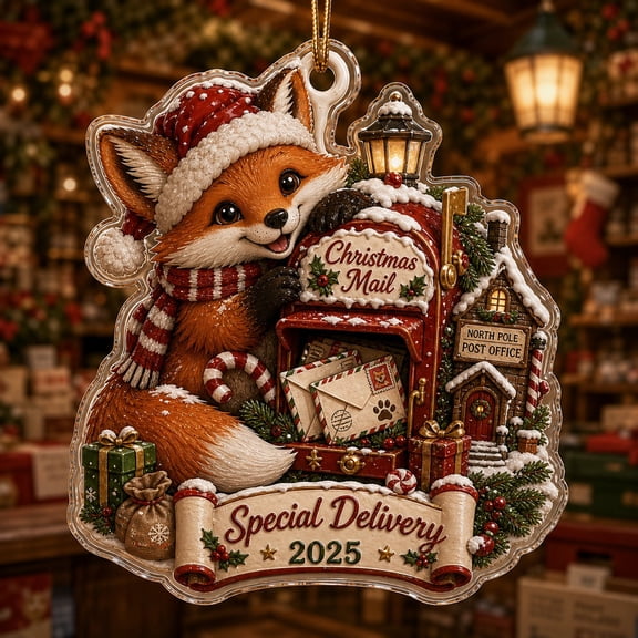 Christmas Ornament Red Fox Christmas Mail Acrylic Tree Hanging for Holiday Gifting