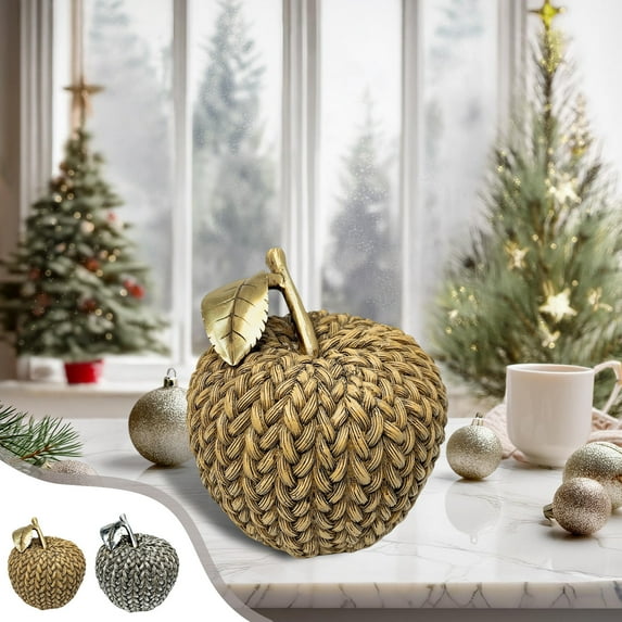 Christmas Ornament Resin Apple Decor Gold Silver Holiday Tree Decoration for Mantel Tabletop Gift Home Party Decorations