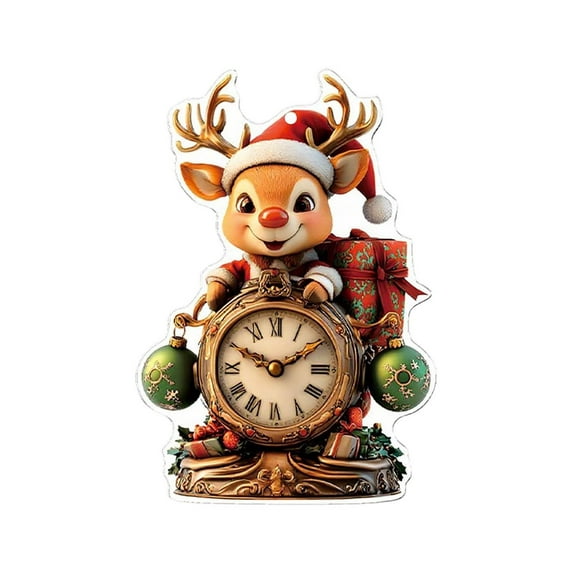 Christmas Ornament - Santa and Reindeer Christmas Tree Hanging Ornament, 2D Flat Vintage Christmas Decorations for Holiday Xmas Tree Decor, C