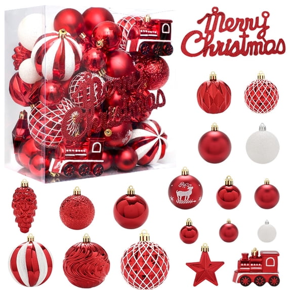 Christmas Ornament Set - 65 Pcs Shatterproof Baubles and Merry ...