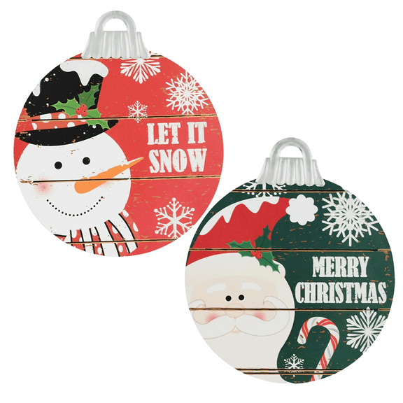 Christmas Ornament Shaped Holiday Hanging Wooden Signs Decor with"Merry Christmas" and"Let it Snow" Designs for Home Front Door Wall Hanger Window Indoor Outdoor Decoration - Sets of 4