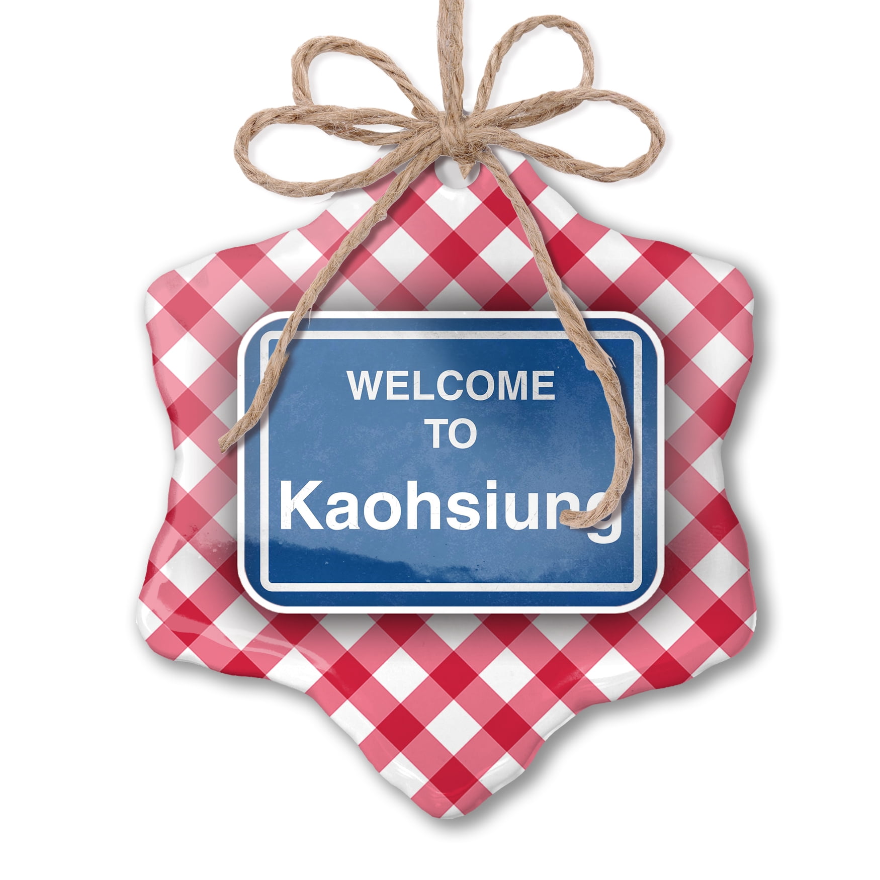Red Breakfest Sign Christmas Ornament Sign Welcome To Kaohsiung Red plaid Neonblond ...