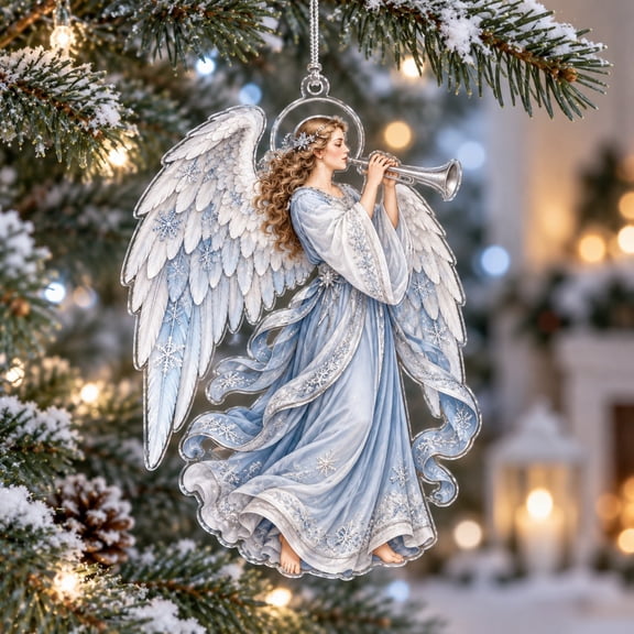Christmas Ornament, Snowflake Wing Angel Acrylic Tree Hanging, Holiday Gift for Celestial Decor Lovers