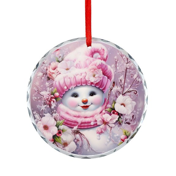 Christmas Ornament Snowman In Pink With Flowers And Snowflakes Christmas Decorative Hanging Ornaments Happy New Year Xmas Decor Indoor Home Holiday Party Gifts