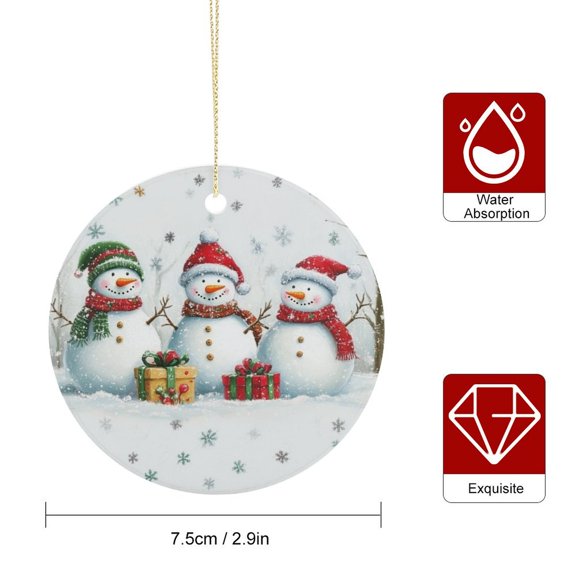 Christmas Ornament Snowmen Family of Three First Christmas Unique Christmas Ornament Snowman Snowflake Decor Round Ceramic Christmas Keepsake Gifts Hanging Home Decorations Ornaments