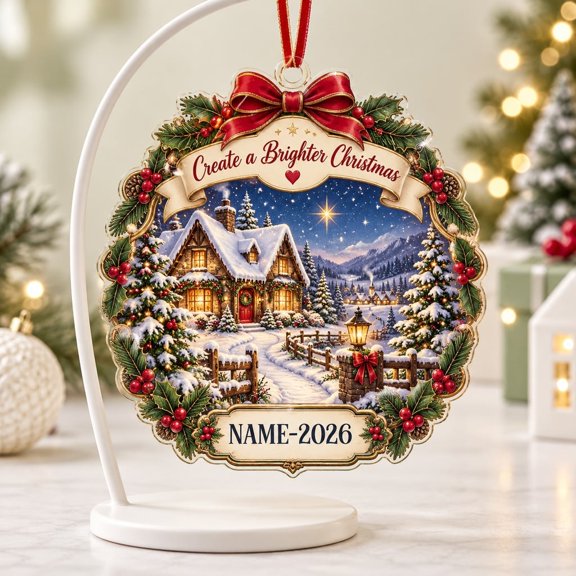 Christmas Ornament Snowy Cottage Scene Acrylic Hanging Decor for Holiday Keepsake, Tree Hanging Decoration
