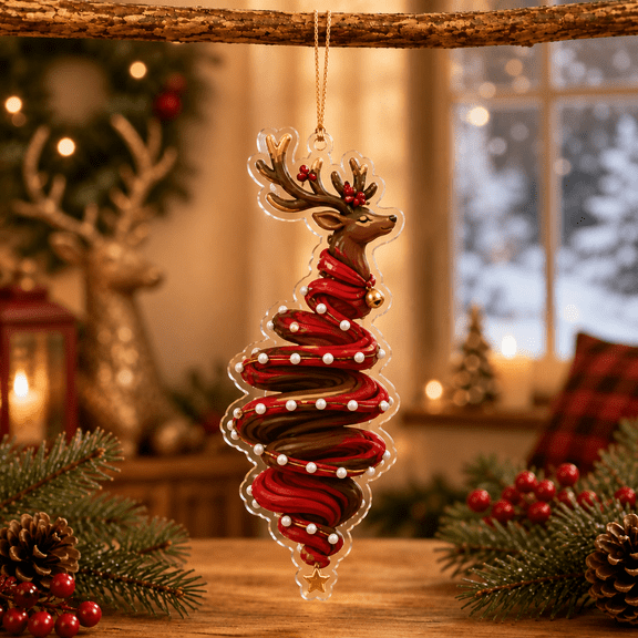 Christmas Ornament Spiral Reindeer Tree Hanging Holiday Decor