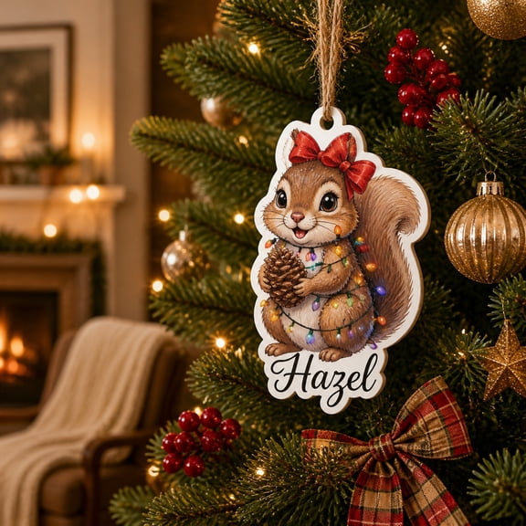 Christmas Ornament Squirrel Pinecone and Lights Tree Hanging for Squirrel Lovers