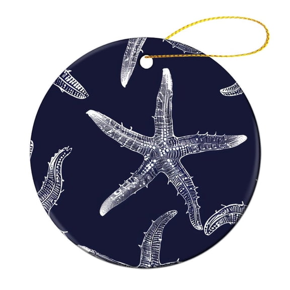 Christmas Ornament Starfish Navy Blue Beach 2024 Ornament Navy Blue Nautical Coastal Christmas Tree Ceramic Ornament Decoration Merry Xmas for Family & Friends