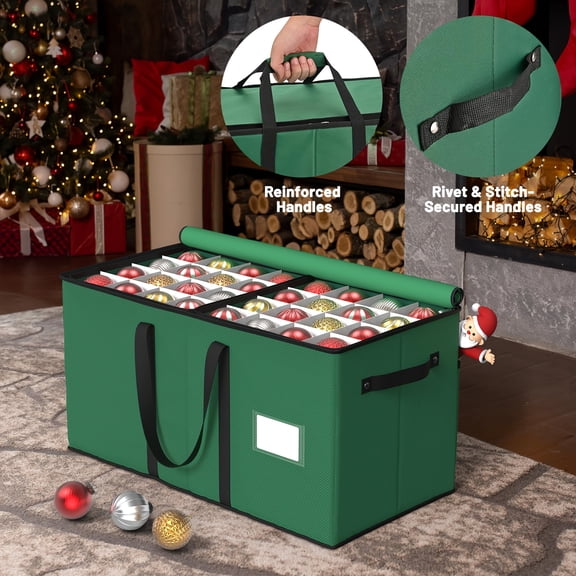 Christmas Ornament Storage Box for 128 3-inch Decorative Balls, 8 Removable Tray Containers with Dividers for Christmas Holiday Decorations, Ornament Storage