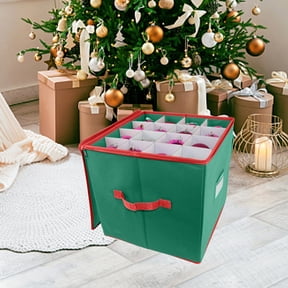Christmas Ornament Storage Box with 64 Adjustable Compartments, Decoration Organizer with Zipper Closure, Foldable Holiday Decor Container, 33x33x33cm
