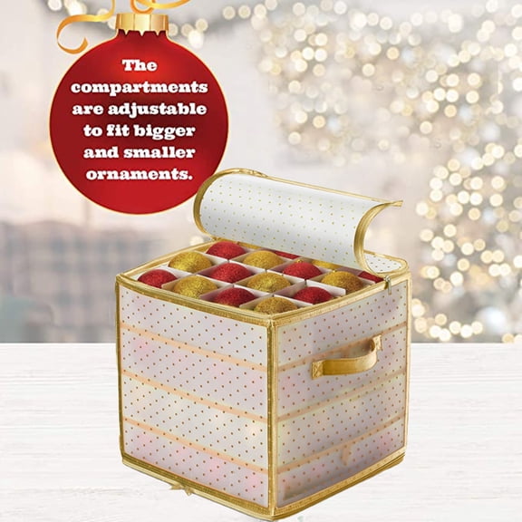 Christmas Ornament Storage Box, 64 individual Compartments with Dividers, Large Capacity Holiday Decor Organizer, Storage Container To Protect Fragile Xmas Baubles and Seasonal Decorations