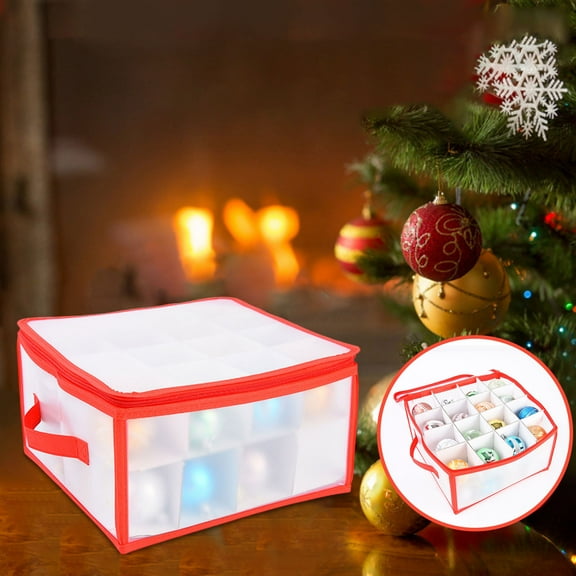 Christmas Ornament Storage Box with Dividers, Stores up to 32 Holiday Ornaments,Covered Top, Two Handles,Keeps Holiday Decorations Clean & Dry,Premium Holiday Ornaments Storage Container