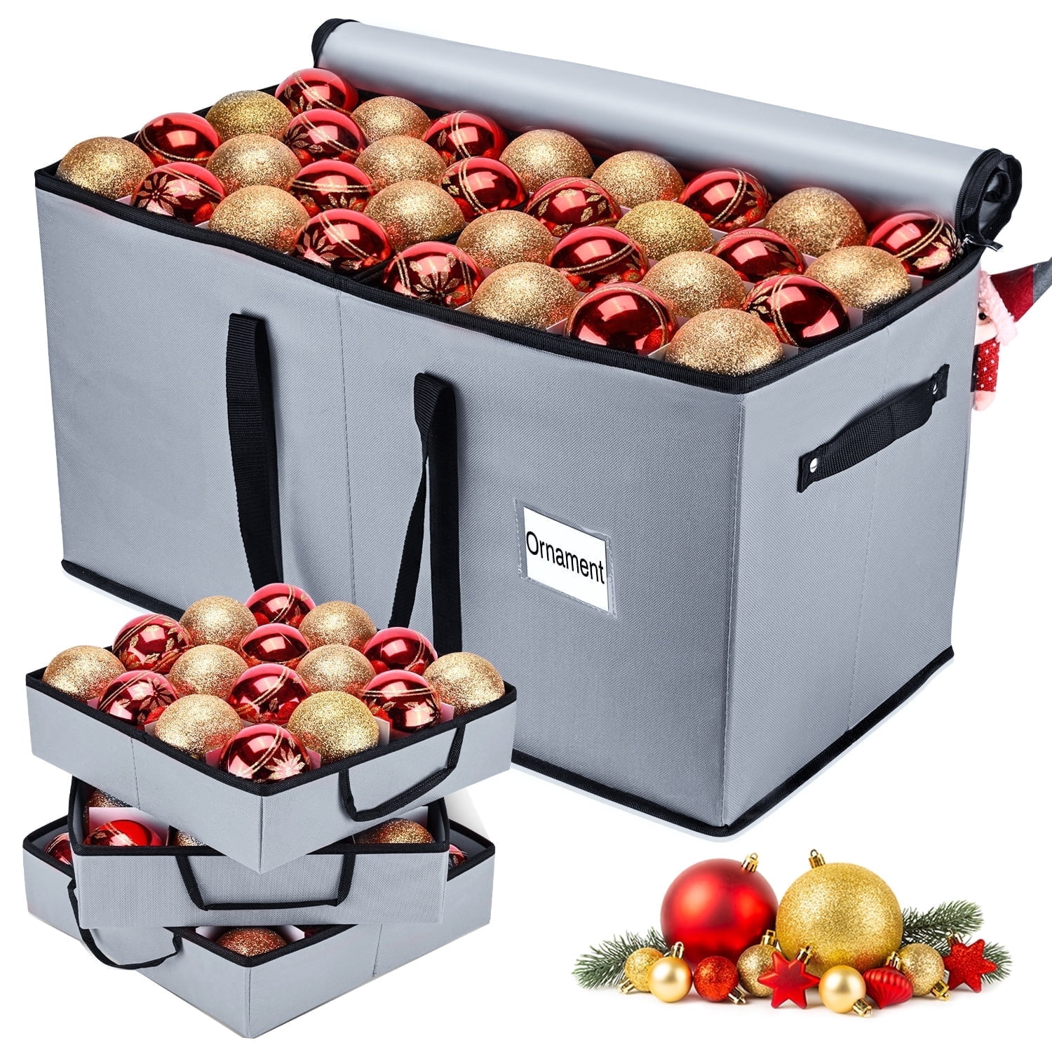 Christmas Ornament Storage Box, Holiday Ornament Organizer with 8 Trays, Holds 128 Ornaments (3-inch) Durable 600D Oxford Fabric & Dual Zipper (Gray) - Walmart.com