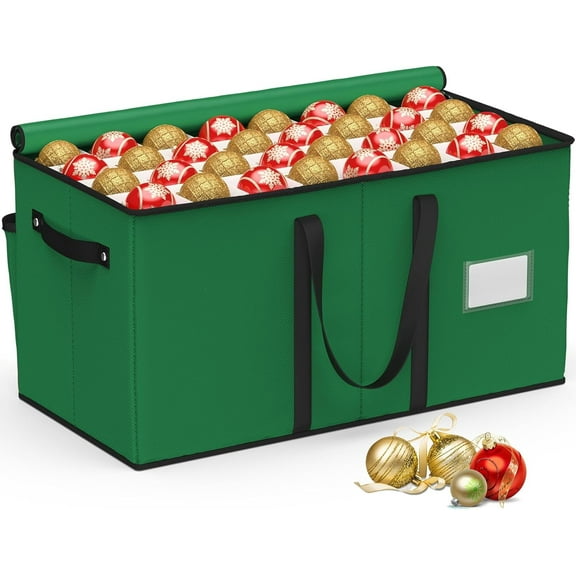 Christmas Ornament Storage Box, Ornament Storage Container with 8 Trays-Xmas, 128 Holiday Ornaments 3-Inch, Dark Green