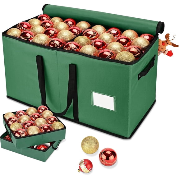 Christmas Ornament Storage Box, Ornament Storage Organizer Fits 128 of 3 inch Ornament Balls, 8 Removable Tray Ornaments Storage Containers with Dividers to Store Xmas Holiday Decor(Green)